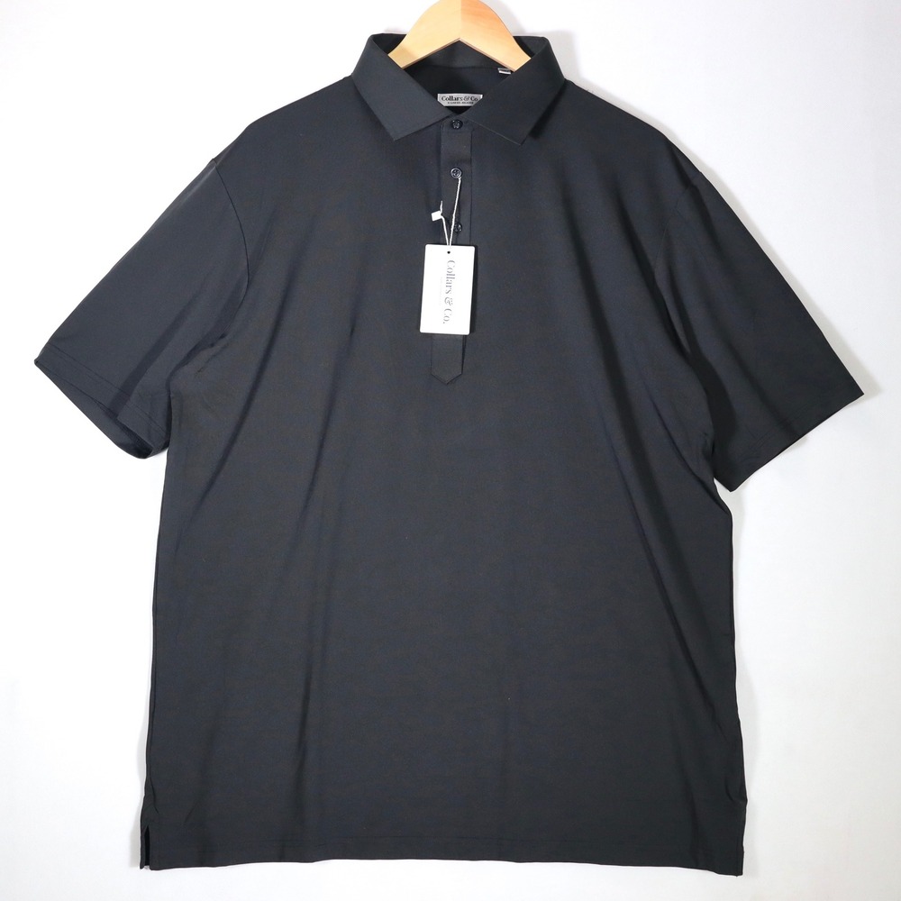 Collars & Co Dress Collar Polo Mens XL Black NWT Relaxed Fit Performance 
